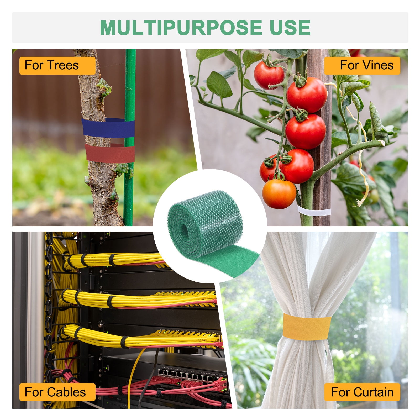 Uxcell 1-Roll Garden Plant Tape, 164 ft x 0.8 in Garden Hook and Loop Plant Ties for Plants/Vines, Green