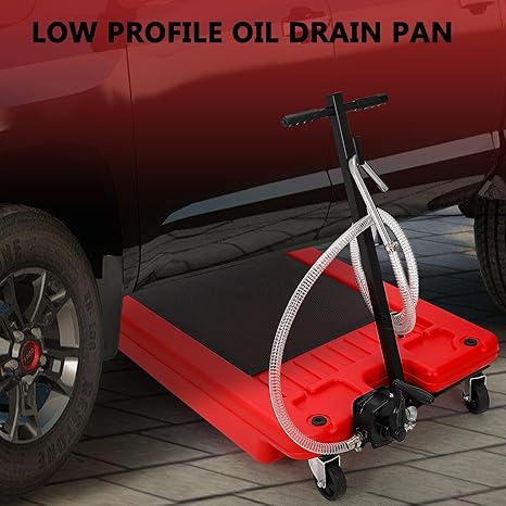 Oil Drain Pan with Pump 18 Gallon Oil Drain Tank, 82L Foldable T-Handle Low Profile Oil Drain Pan with 7.5ft Hose for Under Car, SUV, Truck Oil Changing