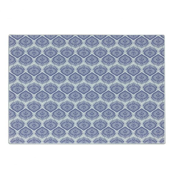 Paisley Cutting Board, Timeless Medieval Motifs Exotic Oriental Ornaments in Bohemian Style, Decorative Tempered Glass Cutting and Serving Board, Small Size, Violet and White, by Ambesonne