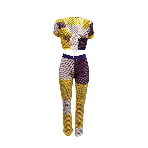 VISgogo, camisetas y pantalones de manga corta tejidos para mujer, ropa de verano con vendaje frontal en la cintura elástica a juego de colores VISgogo moda