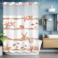 thumbnail image 2 of No Hook Shower Curtain with Snap in Liner, Summer Ocean Starfish Shell Waterproof Fabric Bathroom Curtain Mesh Top Window, Watercolor Orange Fish Shower Curtains 72x84in, 2 of 9