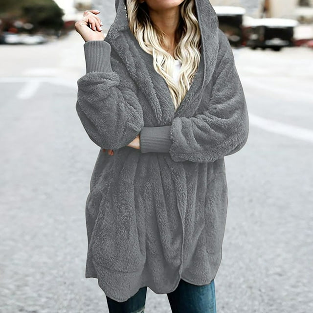 WREESH Women's Oversized Open Front Hooded Draped Pockets Cardigan Coat
