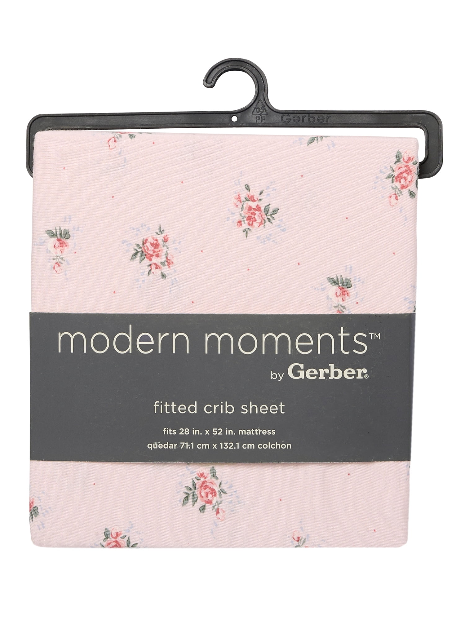Modern Moments Light pink crib sheet with delicate dark pink roses for a charming look. OEKO-TEX 2013PK0176 AITEX