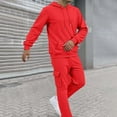 thumbnail image 2 of Havenre Men's Tracksuit 2 Piece Hoodie Sweatsuit Sets Casual Drawstring Long Sleeve Hooded Sweatshirts and Elastic Waist Sweatpants Trendy Cozy Jogging Athletic Suits with Multi-Pockets Red M, 2 of 6