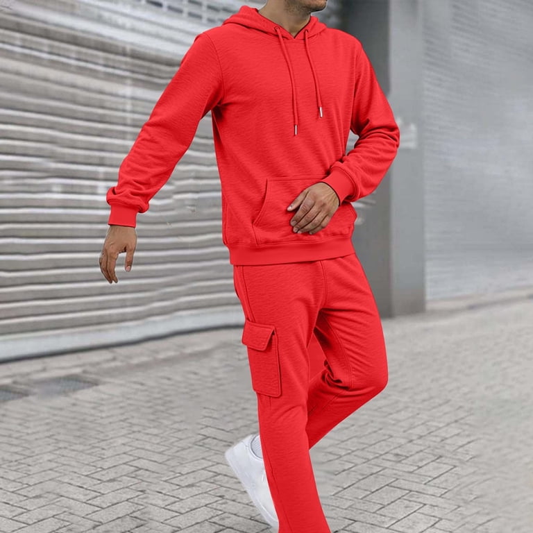 Txeol Mens Fleece Joggers and Hoodie Set 2 Piece Solid Color