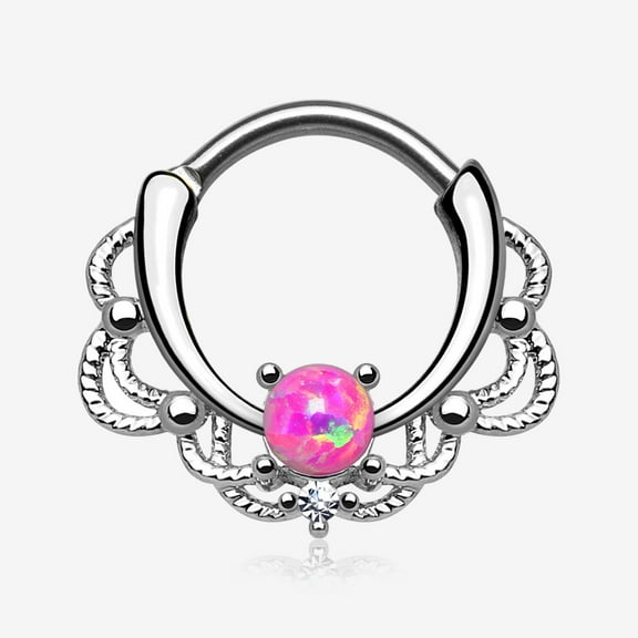 BM25 Fire Opal Sparkle Turan Clicker Hoop Ring-Pink Opal