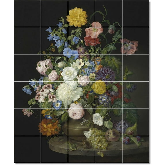 Ceramic Tile Mural-Franz Xaver Petter Flowers Tile Mural Remodel. 32" w x 40" h using (20) 8 x 8 ceramic tiles
