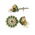 thumbnail image 3 of Crunchy Fashion Bollywood Jewellery Traditional Ethnic Bridal Bride Wedding Bridesmaid Traditional Gold- plated Round Floral Green Jhumka Earring For Women, 3 of 4