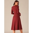 thumbnail image 4 of DARING DIVA Midi Faux Wrap Puff Sleeve Dress M Wine Red, 4 of 5