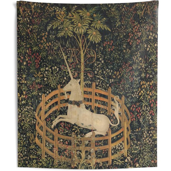 Unicorn Tapestry - Unicorn in Captivity - Medieval Art Reproduction - Magical Home Decor - Fantasy Wall Art