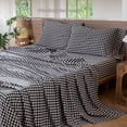 thumbnail image 2 of MooMee Gingham Sheet Set 100% Washed Cotton Linen Like Textured Extra Deep Pocket Breathable Lightweight 4-Piece (Black & White, King), 2 of 5