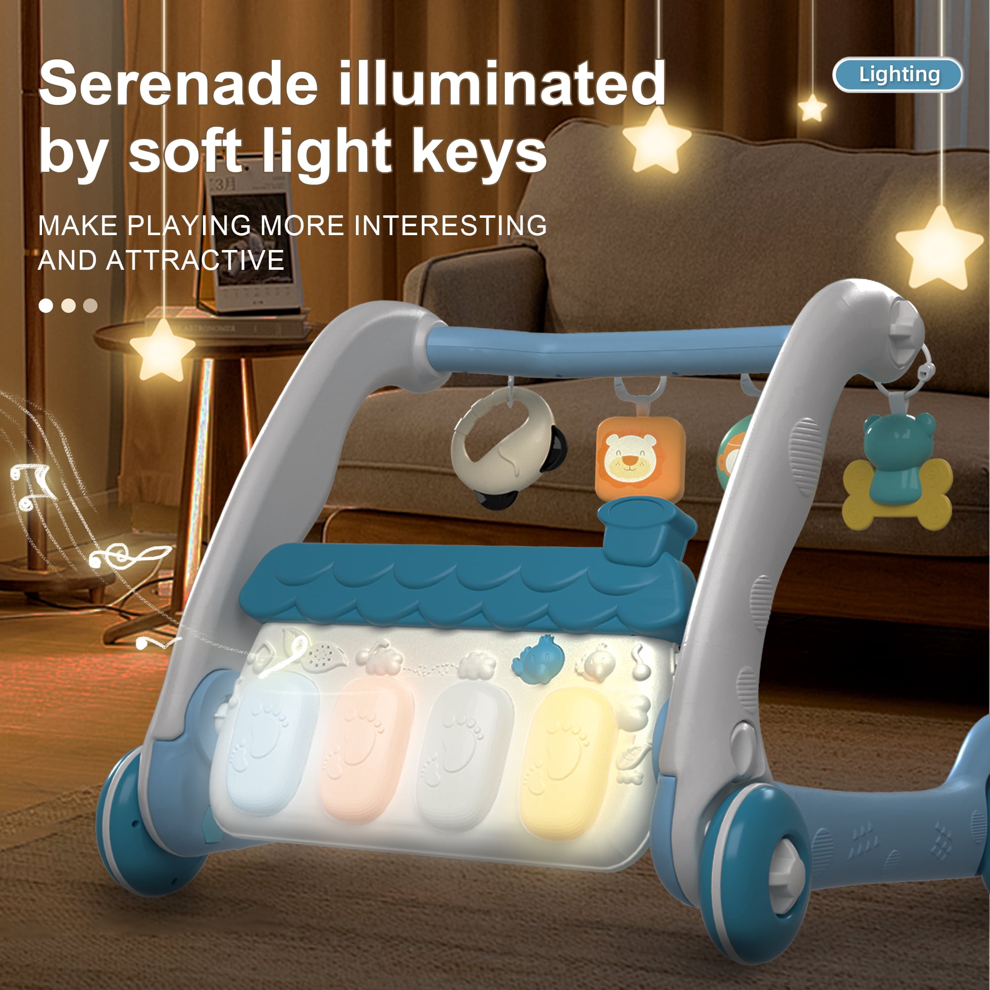 Baby Activity Gym Play Mat with Piano, Infant Tummy Time Mat with Hanging Toys, Music & Kick Piano