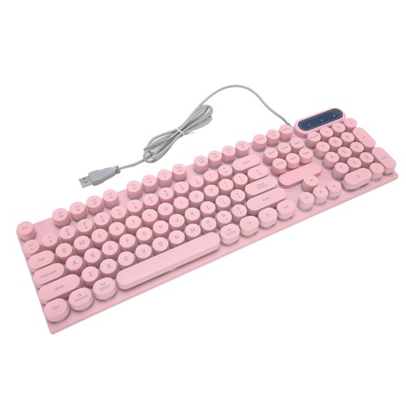 Mechanical Gaming Keyboard Wired,Retro Aesthetic Cute Round Keycaps 104 Key Fodable Feet,Multimedia Keys,USB Wired Backlit Keyboard for Desktop Laptop