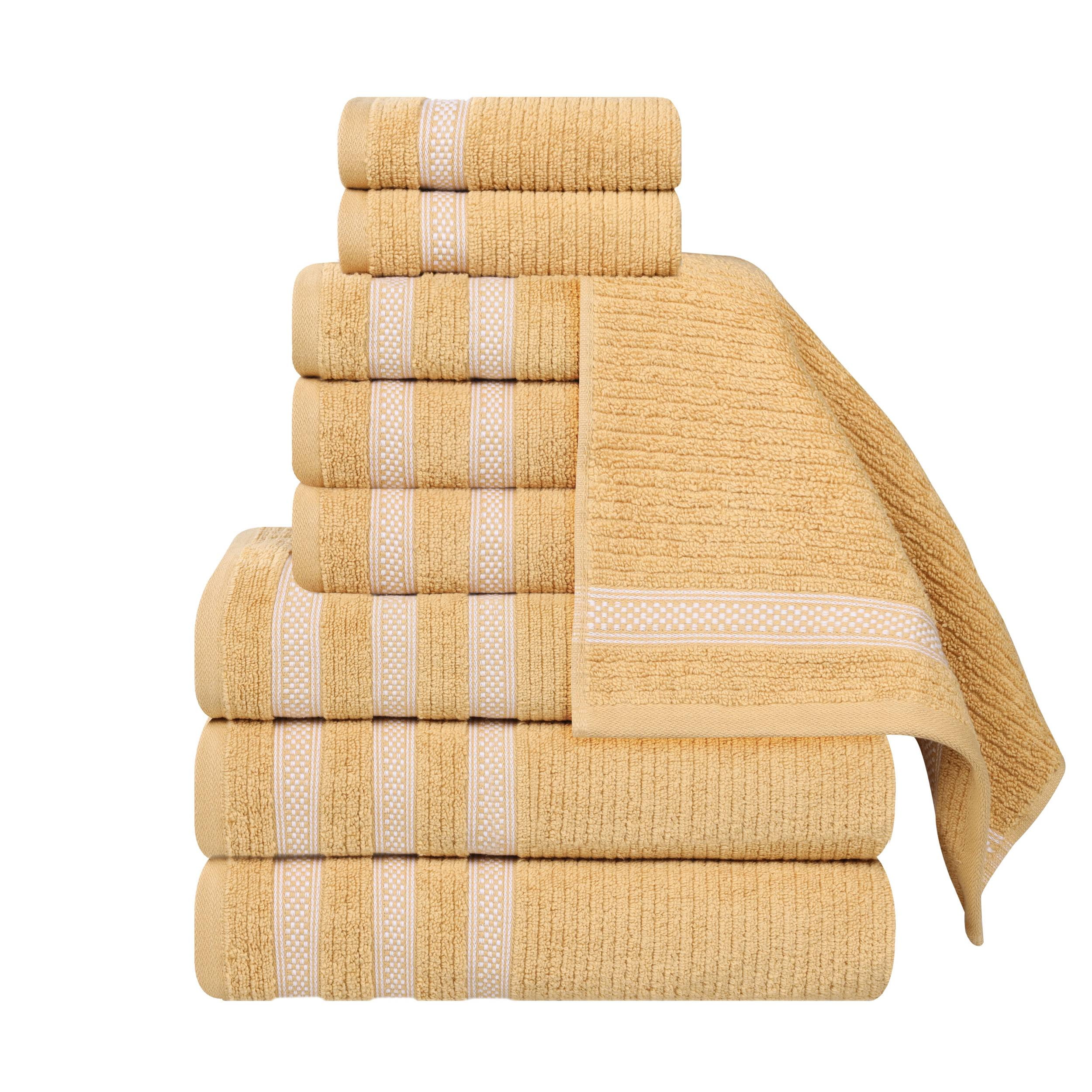 Superior Zero Twist Cotton Ribbed Geometric 9-Piece Towel Set, Ultra Soft Quick Dry, Gold