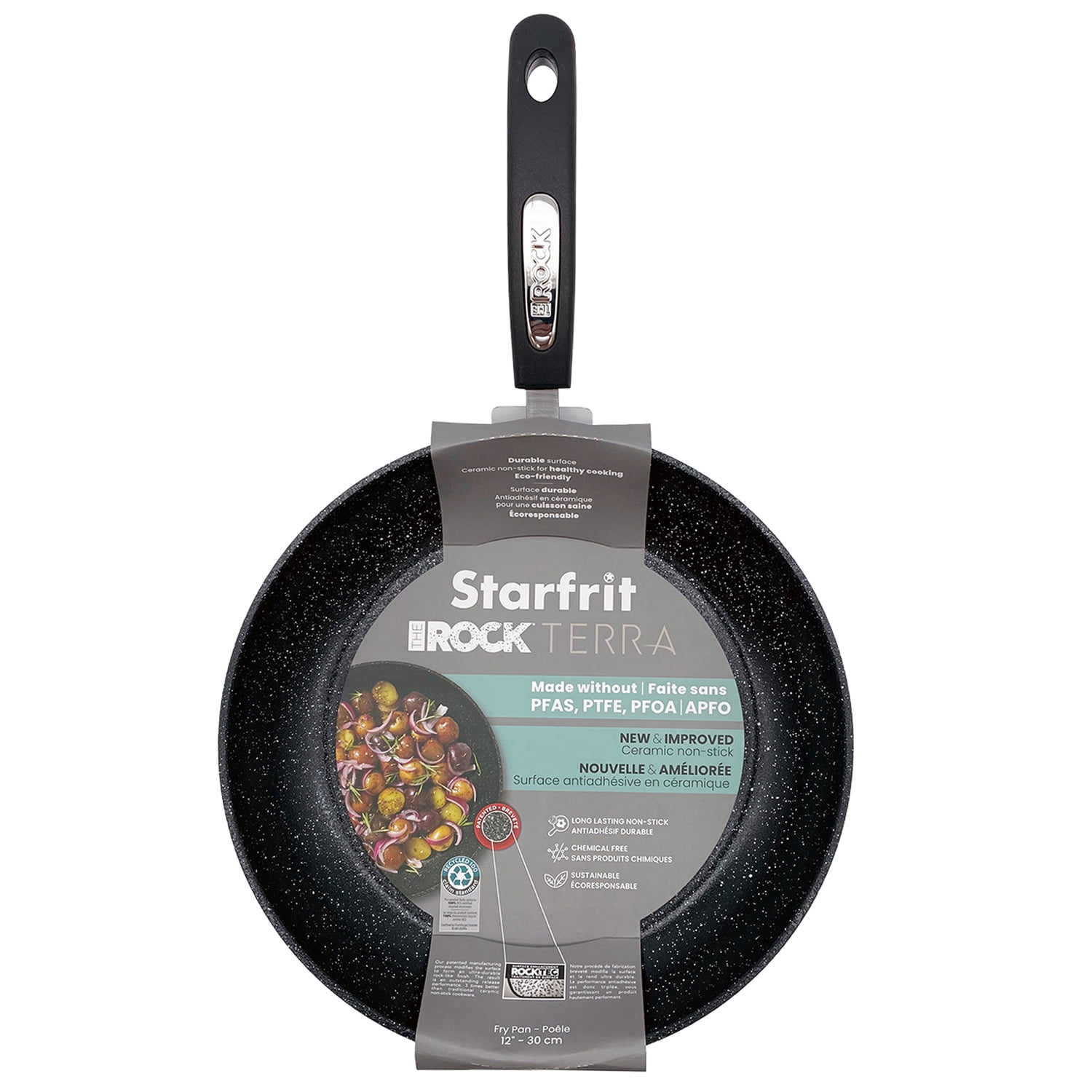 THE ROCK by Starfrit Terra Black Marble Non-Stick Fry Pan with Bakelite Handle, 12 In.