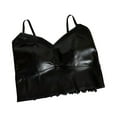 thumbnail image 2 of Top de piel sintética para mujer, estilo motocicleta, tirantes finos, sin mangas, con hombros descubiertos, camisola con almohadillas para el pecho, 2 of 8