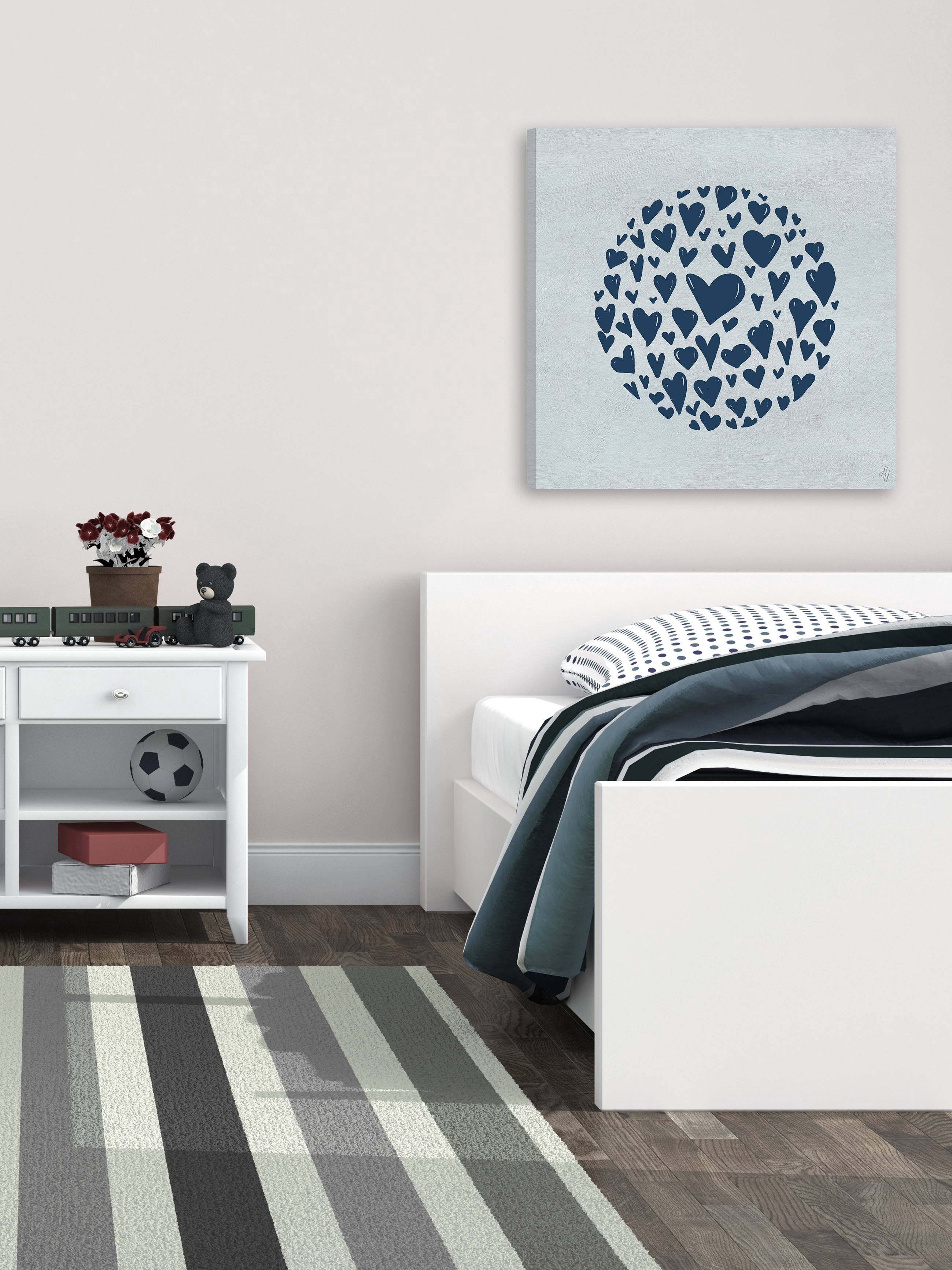 Marmont Hill Blue Circle Hearts Canvas Wall Art