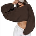 thumbnail image 2 of Sudaderas de Larga con Globo para Mujer, Sudaderas , Cuello Redondo Extragrande Marrón L, 2 of 8
