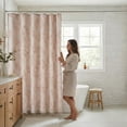 thumbnail image 5 of REGALWOVEN Faux Linen Shower Curtain, Leaf Print Bath Shower Curtain Sets with Hooks Orange 71"W x 71"L, 5 of 5