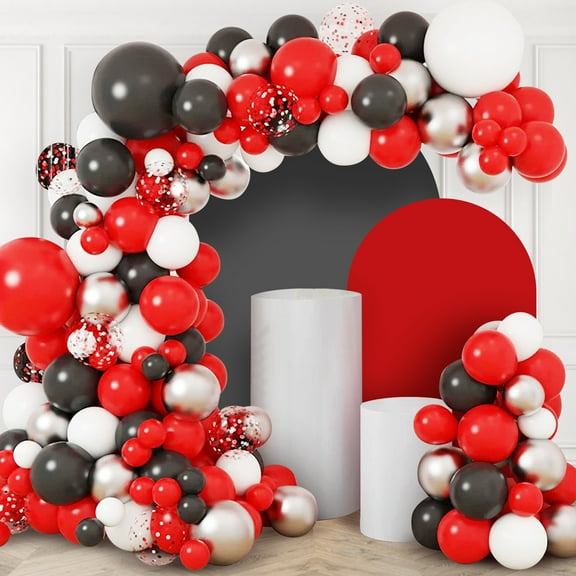 SKTMH 145Pcs Red Black and White Balloon Garland Red and Black Birthday Party Decorations Racing Car Balloon Garland Red Black White Balloons for Racing Car Birthday Casino Movie Night Party Supplies