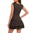 thumbnail image 4 of JIAYUE Women's Dress O-Neck Solid Color Mini Double Layered Ruffle Hem Tiered Sleeveless Tank Fit And Flare Versatile Female Dresses, 4 of 5