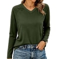 thumbnail image 4 of Women's V Neck Long Sleeve Shirts V Neck Casual Solid Fall and Winter Pullover Tops Sport Sweatshirt, 4 of 5