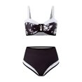 thumbnail image 2 of Herrnalise Women's Swimwear Vintage Floral Print Contrast Trim Buckle Swimsuits Bikini High Waist Stretchy Elegant Sweetheart Neckline Swimsuits 2 Piece Set For XL, 2 of 9