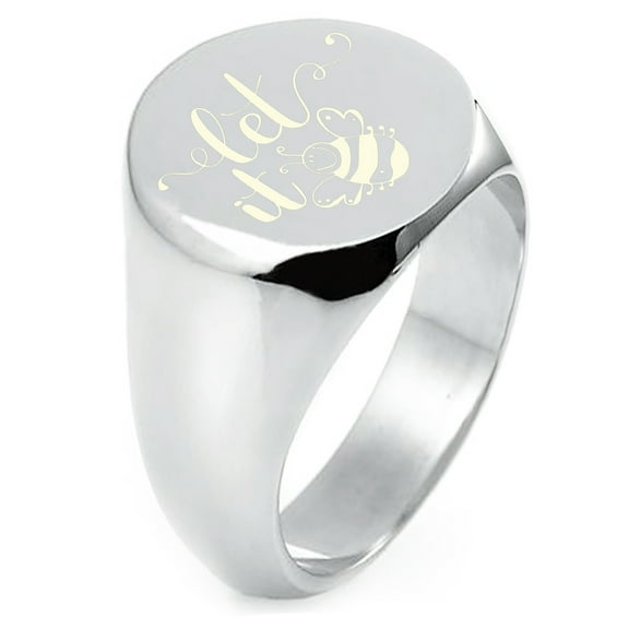 Sterling Silver Let it Bee Engraved Round Flat Top Polished Ring