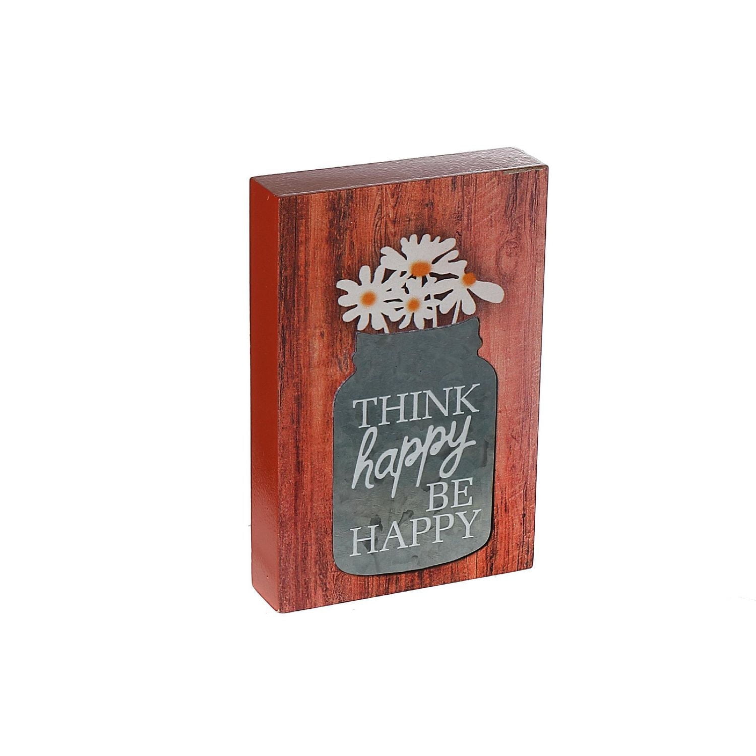 IH Casa Decor Wood Block With Galvanized Jar Think Happy Bee Happy