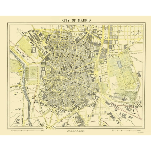 Historic Map - Madrid Spain - Letts 1883 - Vintage Wall Art