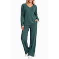 thumbnail image 3 of UVN Outfit Sets for Women Two Piece Sets Winter Casual Long Sleeve Tops and Long Pants Lounge Sets Ribbed Knit Pajama Sets with Pockets, 3 of 11