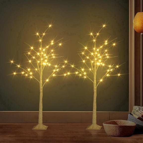 Lighted Birch Tree 2 Pack 4FT Outdoor Christmas Tree Lights Plug in Artificial Twig Tree Lights Warm White Lights Indoor Outdoor Christmas Decorations