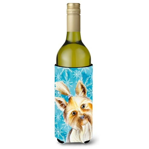 Yorkie Yorkshier Terrier Winter Wine Bottle Beverge Isolator Hugger