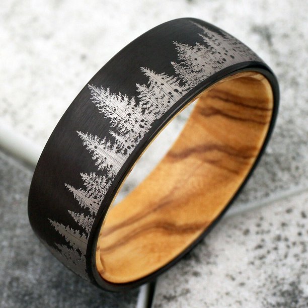 8mm Tungsten Black Forest Tree Setting With Olive Wood Inside Wedding Band Ring Birthday Gift Valentines Gift Anniversary Gift For Him Walmart Com