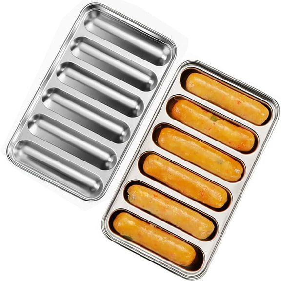 Stainless steel Sausage Mold 6 Cavity for Homemade Hot Dogs, Non-Stick DIY Hot Dog Mold for Oven steamer (Style A)