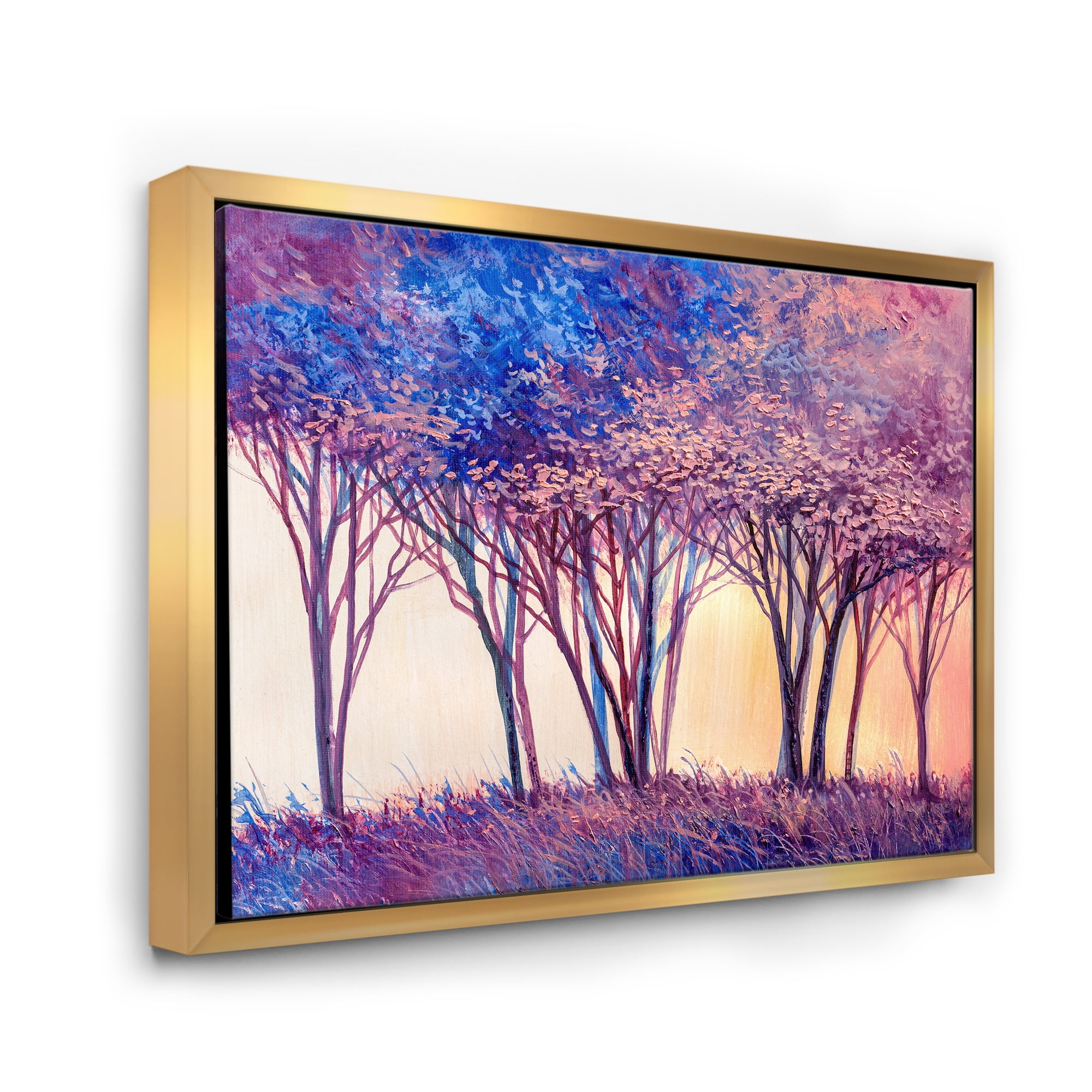 Designart 'Colorful Blue Trees Abstract Forest Landscape' Modern Framed Canvas Wall Art Print