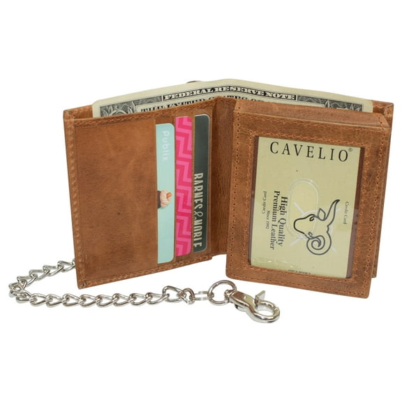 Men's Chain Biker RFID Blocking Genuine Leather L Shape Bifold Wallet USA Series