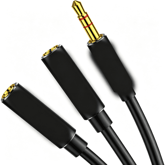 GJX Headphone Splitter 3.5Mm 1 Male to 2 Female Y Aux Cable,24K Gold-Plated Ofc Hi-Fi Stereo Cord No Mic,9.8" for Switch Iphone Ipad Car Laptop Audio