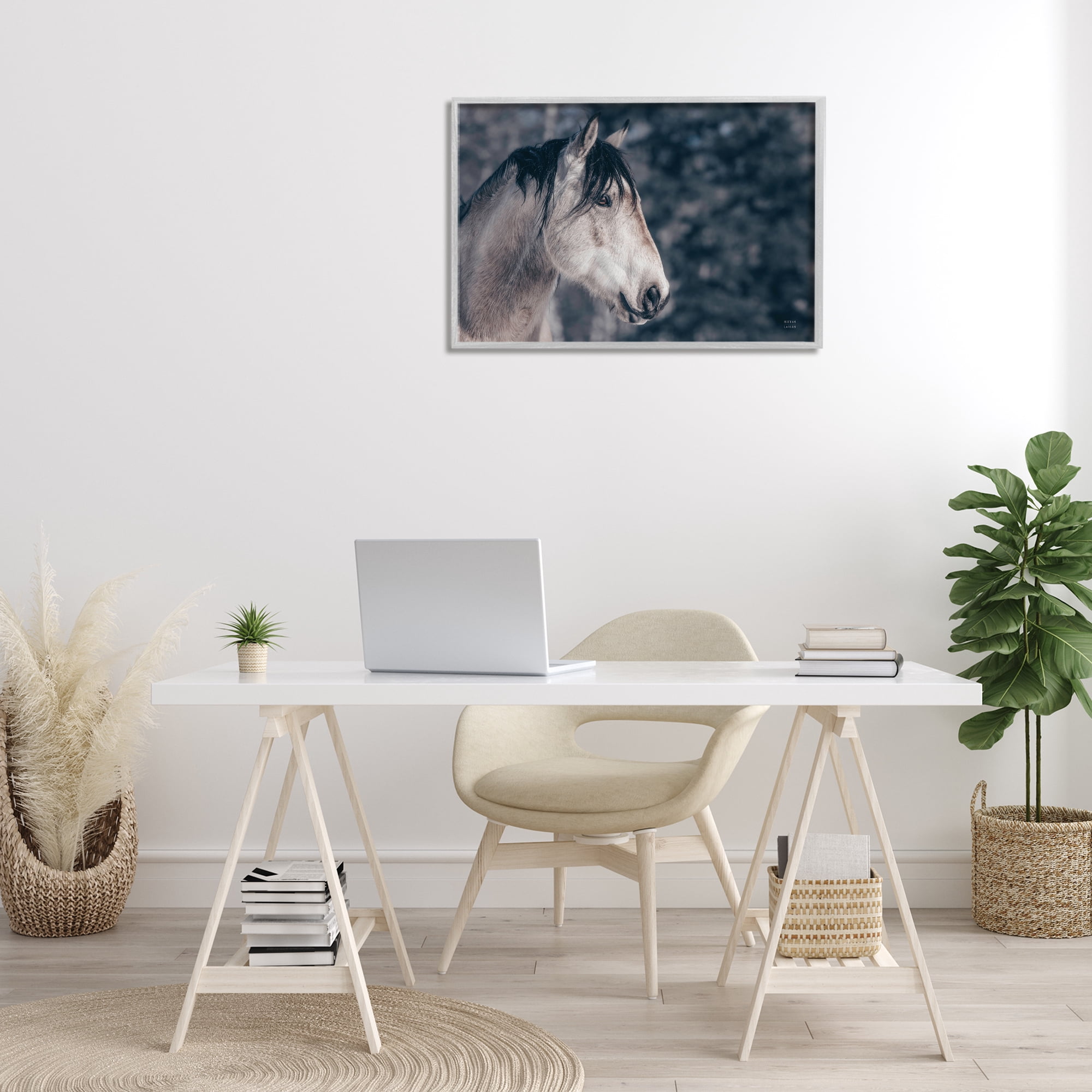 Stupell Industries Intense Gaze Stallion Animals & Insects Photography Gray Framed Art Print Wall Art, 30 x 20