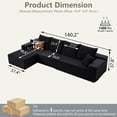 thumbnail image 2 of LUCKHAO 140" L-Shaped Modular Sectional Sofa, No Assembly Required, Corduroy Cloud Deep Seat Couch with Chaise, Black, 5-Seater, for Living Room & Bedroom, 2 of 7
