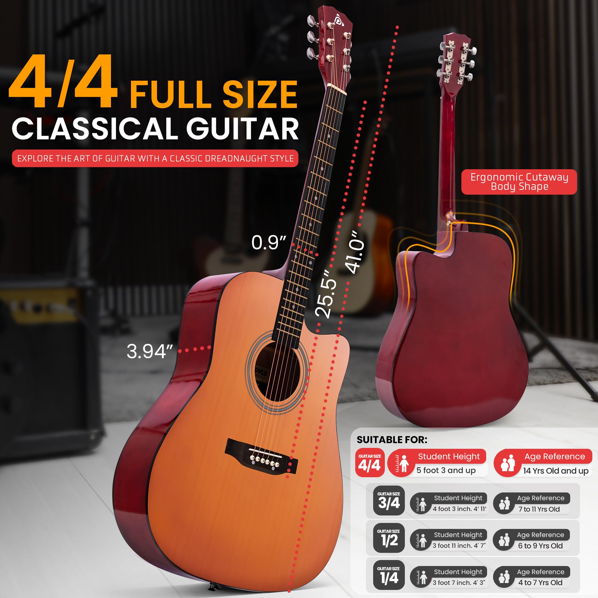 Pyle 41in Full-Size Acoustic Guitar Cutaway Kit Light Blue photo 4