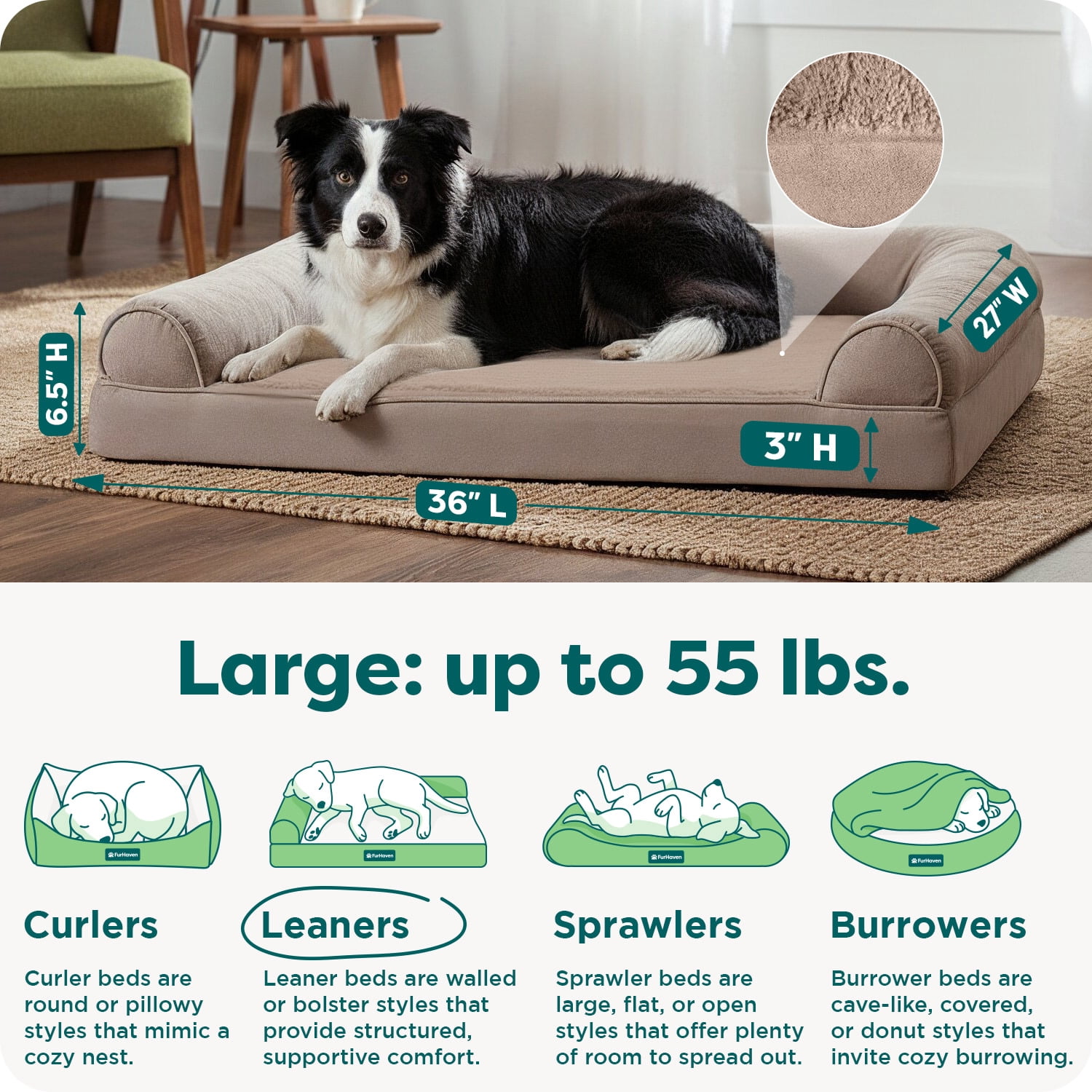 FH Plush & Suede Sofa - LG-Almondine