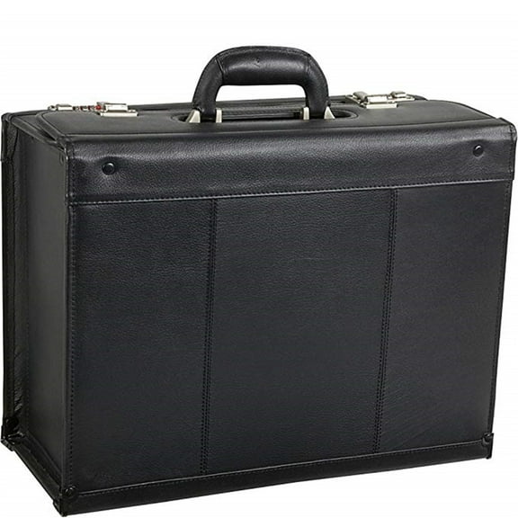HomeStock Retro Relaxation Black Leather Pilot Case 18"L x 8"W x 14"H with Top Grain Cowhide, Secure Combination Locks, Organizer, Fan File, Laptop Sleeve