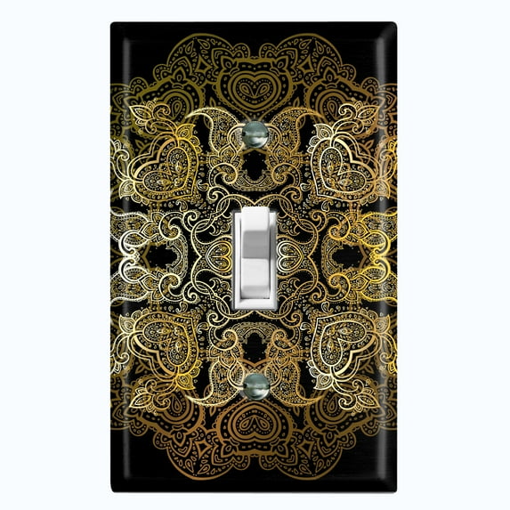 Metal Light Switch Plate Cover Blue Black Mandala Circle Tile Pattern MDL011