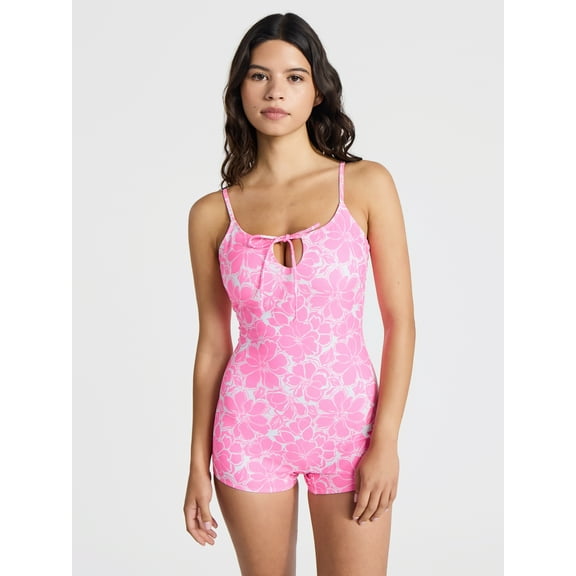No Boundaries Printed Tie-Front Swim Bodysuit, Women’s