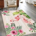 thumbnail image 2 of Pink Flamingos Area Rugs 3'x5', Washable Small Throw Rugs for Living Room Bedroom, Summer Tropical Flowers Cactus Wooden Indoor Outdoor Rug Non-Slip Low Pile Carpet Runner Reversible Floor Mats, 2 of 8