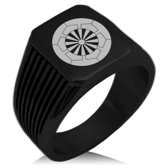 Stainless Steel Sakakibara Samurai Crest Needle Stripe Pattern Biker Style Polished Ring
