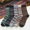 thumbnail image 3 of Fesfesfes 5 Pairs Socks for Women Casual Winter Warm Thick Socks Wool Vintage Colorful Knit Soft Socks, 3 of 7