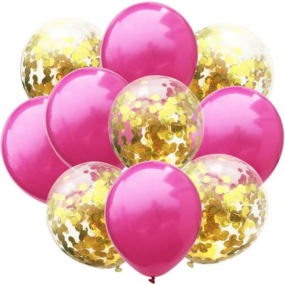 Nvzi-a 50PCS Dark Pink and GoldConfetti Balloons, Premium 12inch Birthday Party Balloons, Balloons Bulk for Bridal Shower, Graduation Party Decoration