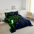 thumbnail image 3 of Gamer Comforter Set Teen Twin Bedding, Green Navy Blue Buffalo, Black Reversible, 3 of 7
